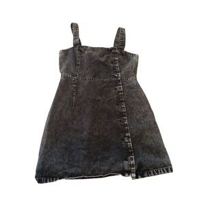 H&M Divided Black Acid Wash Denim Pinafore Button Down Mini Dress Womens Size M